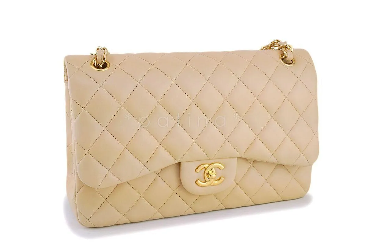 Chanel Beige Clair Lambskin Jumbo Classic Double Flap Bag GHW