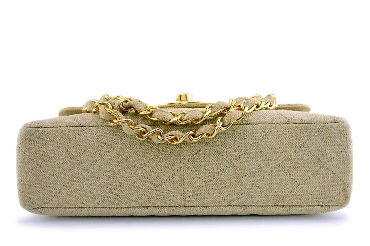 Chanel Beige Vintage Linen Canvas Jumbo Classic Flap Bag 24k GHW