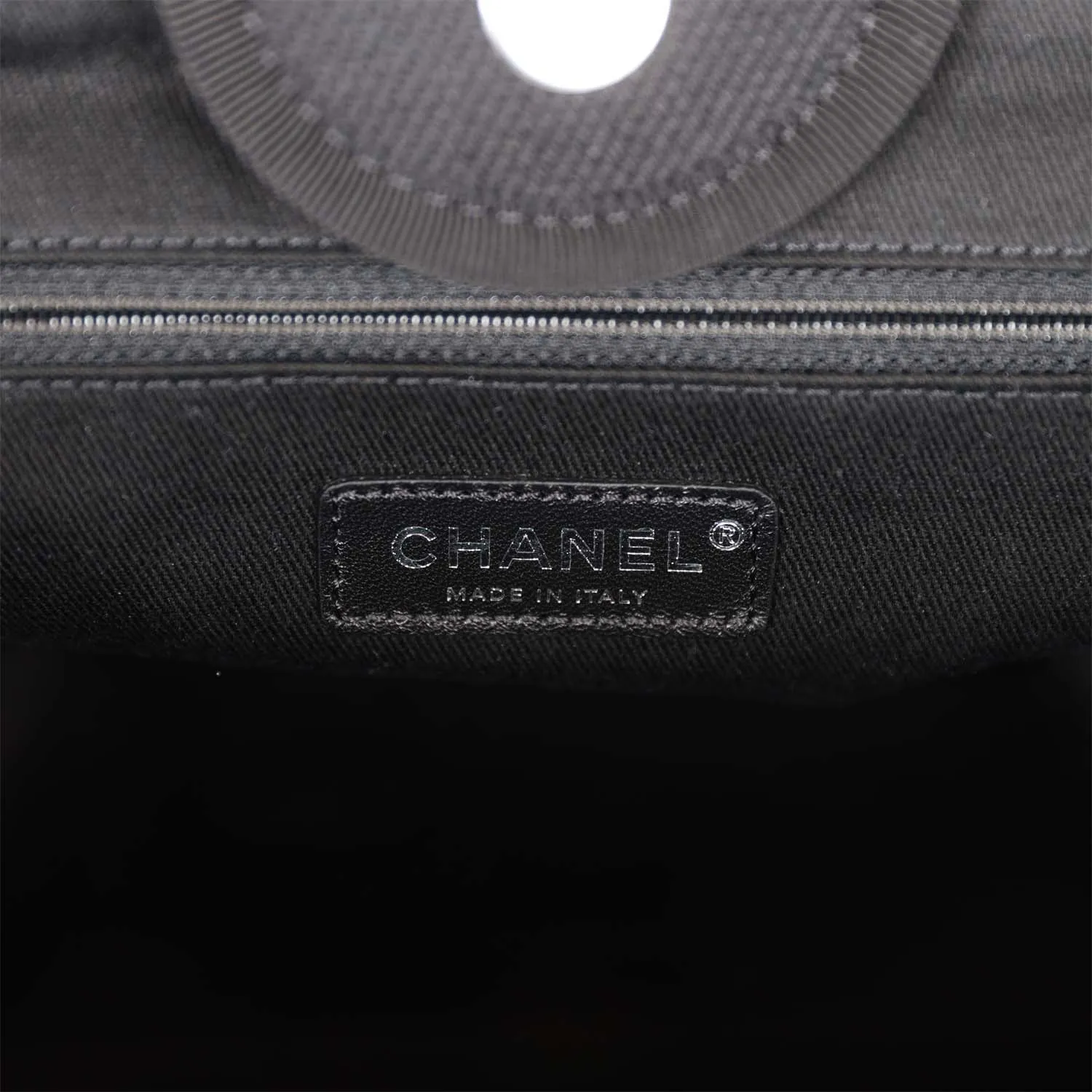 Chanel Large Deauville Shopping Bag Imitation Pearl and Black Canvas Silver Hardware