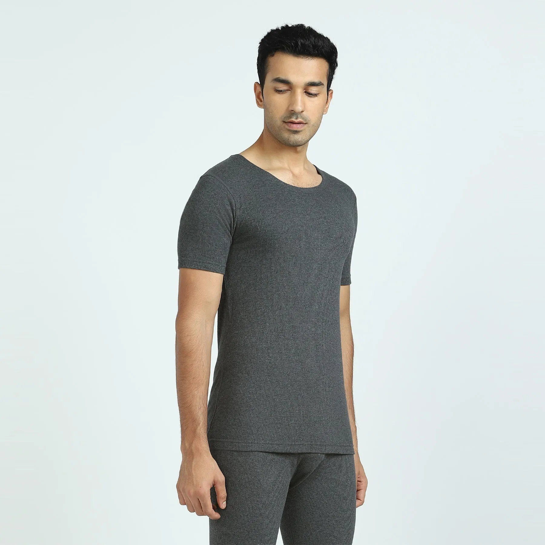 Cotton Rich Thermal Short Sleeve Vest Graphite Grey