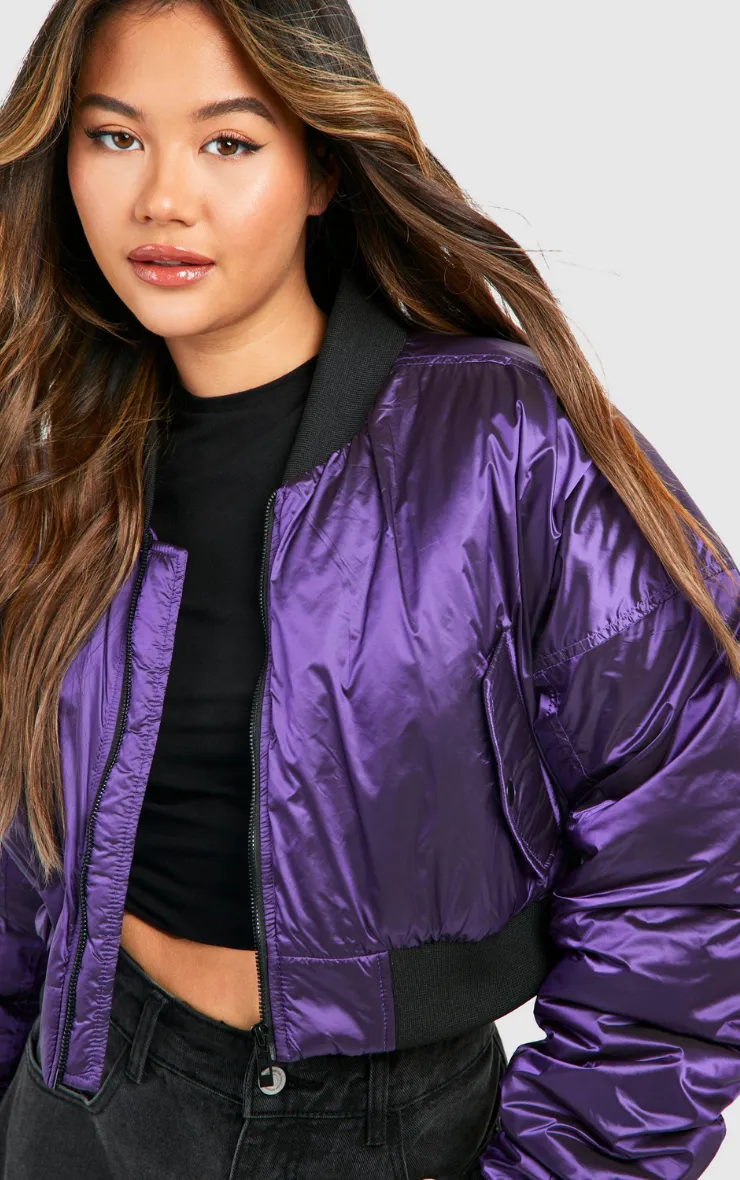 CROPPED METALLIC BOMBER JACKET