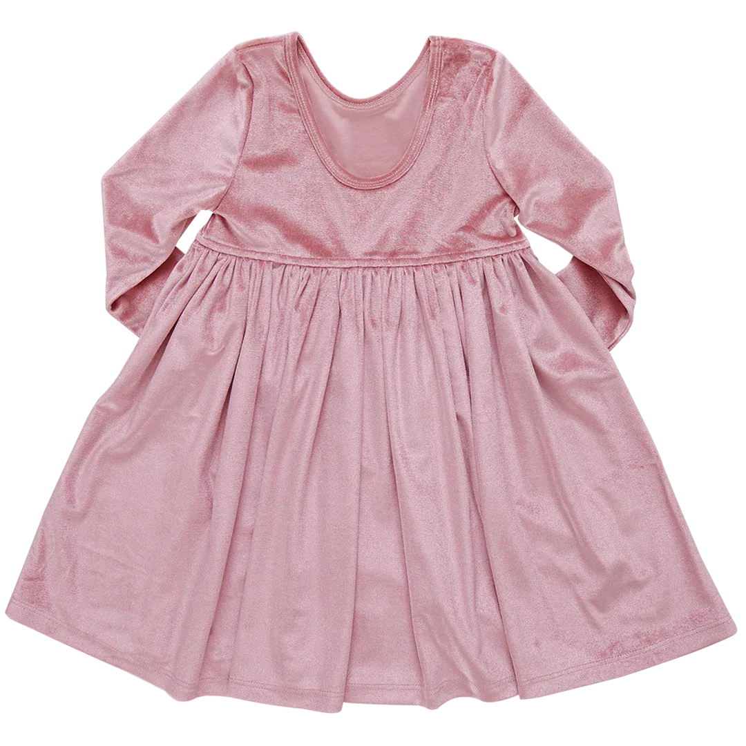 Girls Velour Steph Dress - Mauve