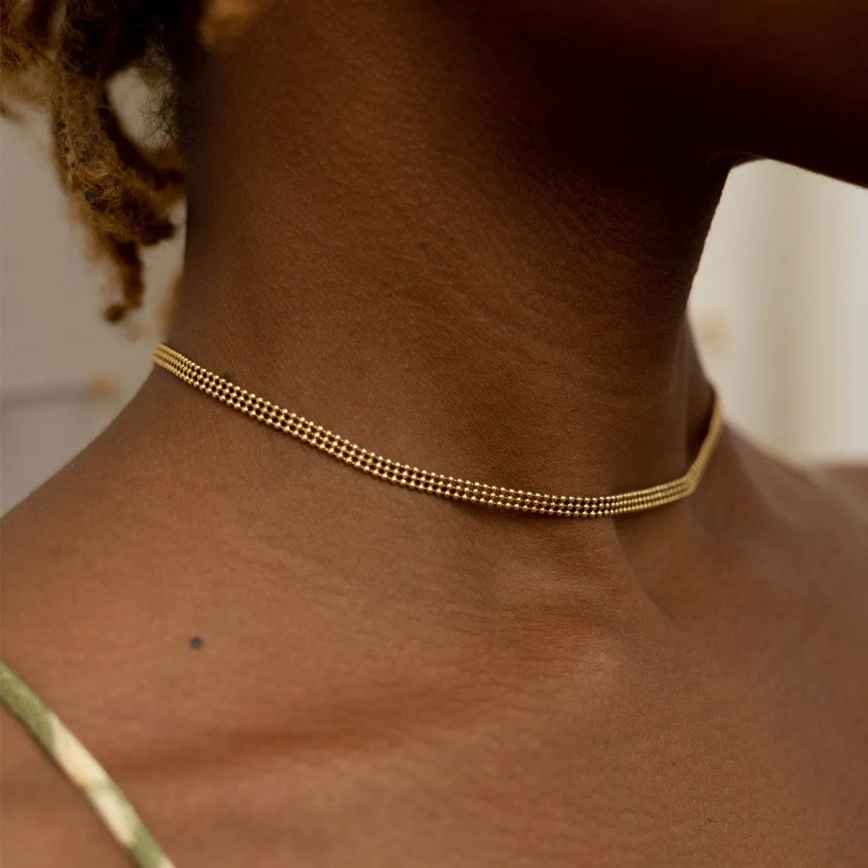 Gold Vermeil 3 Row Beads Choker