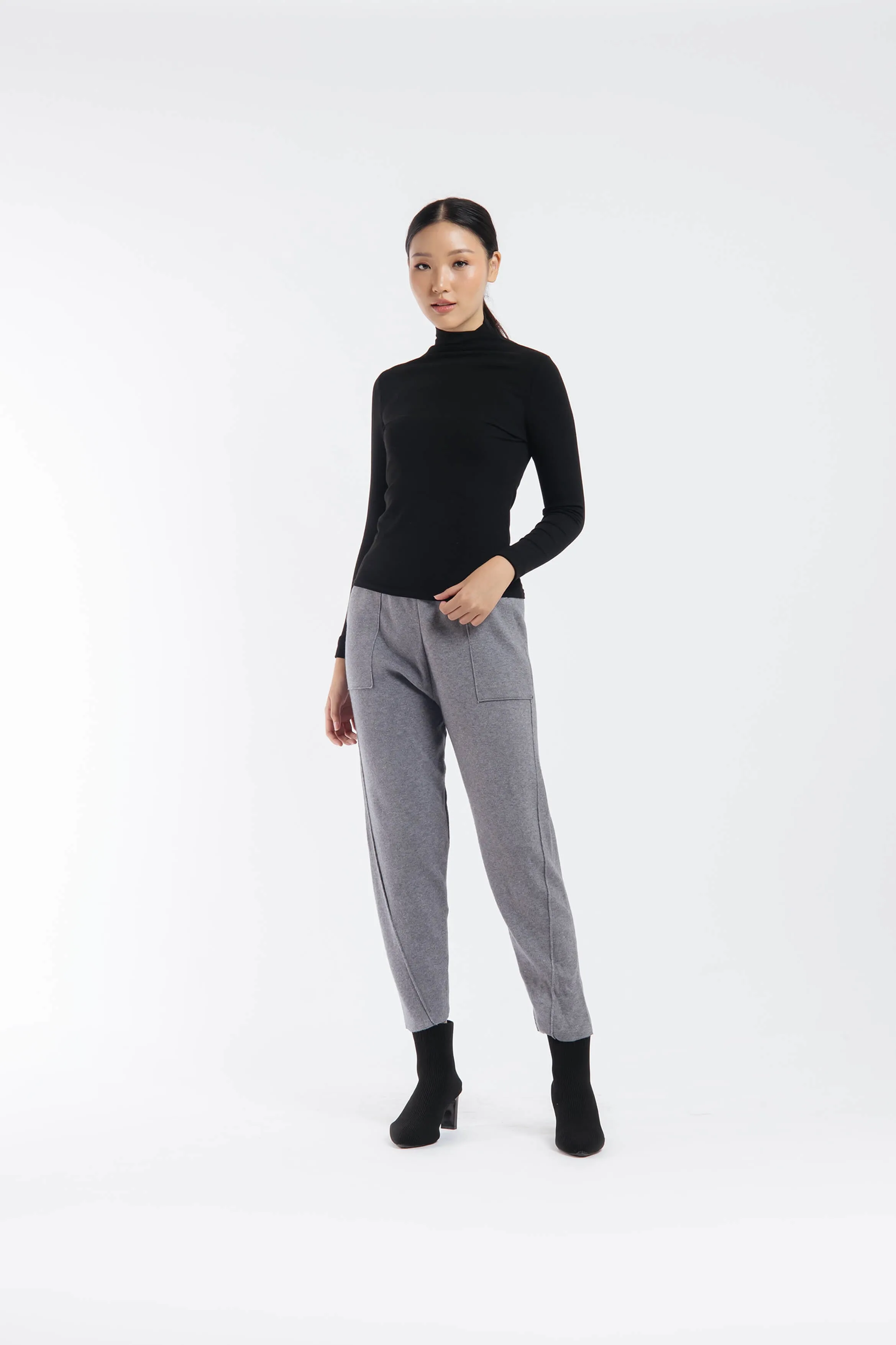 Grey Relaxed Knit Winter Pants