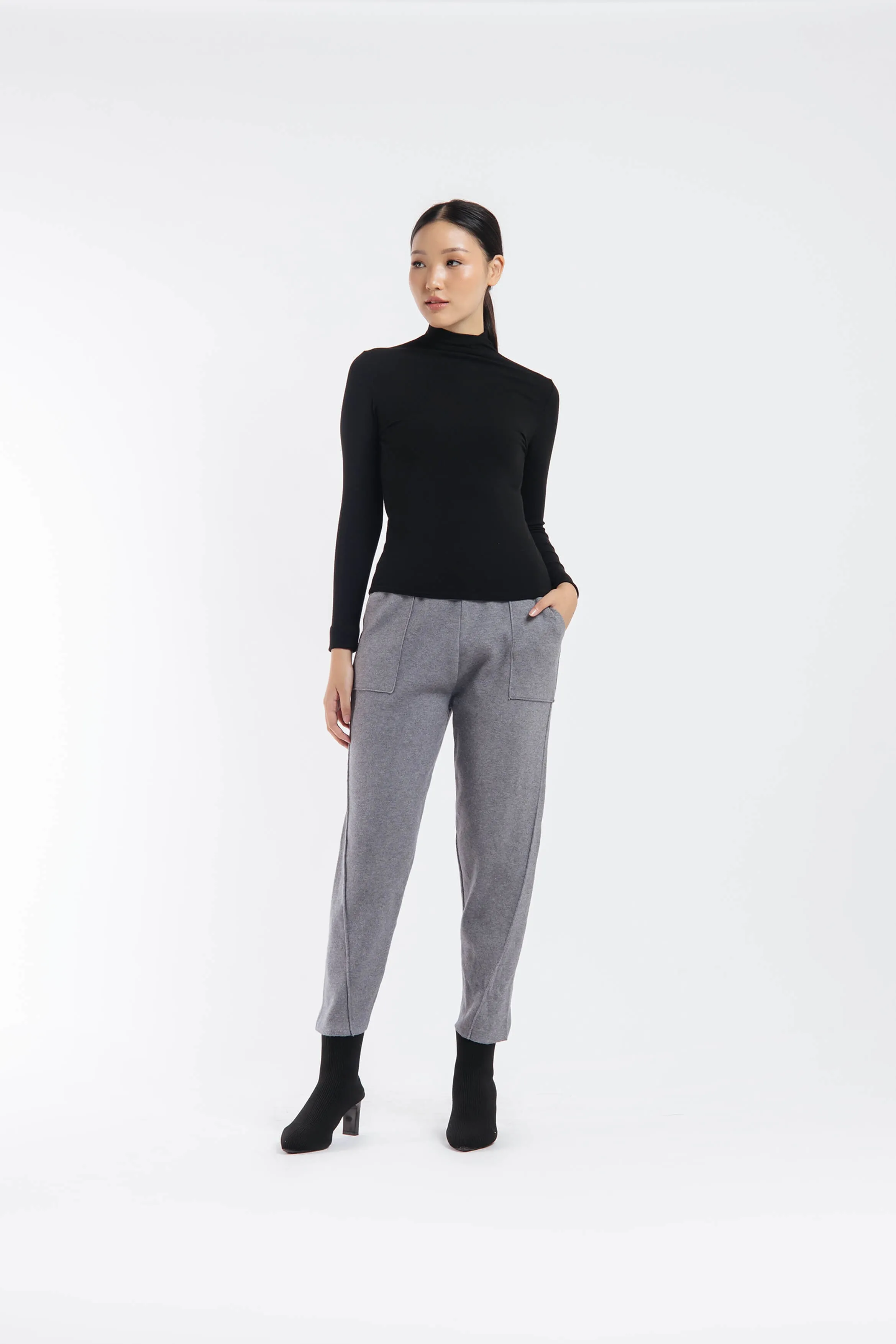 Grey Relaxed Knit Winter Pants