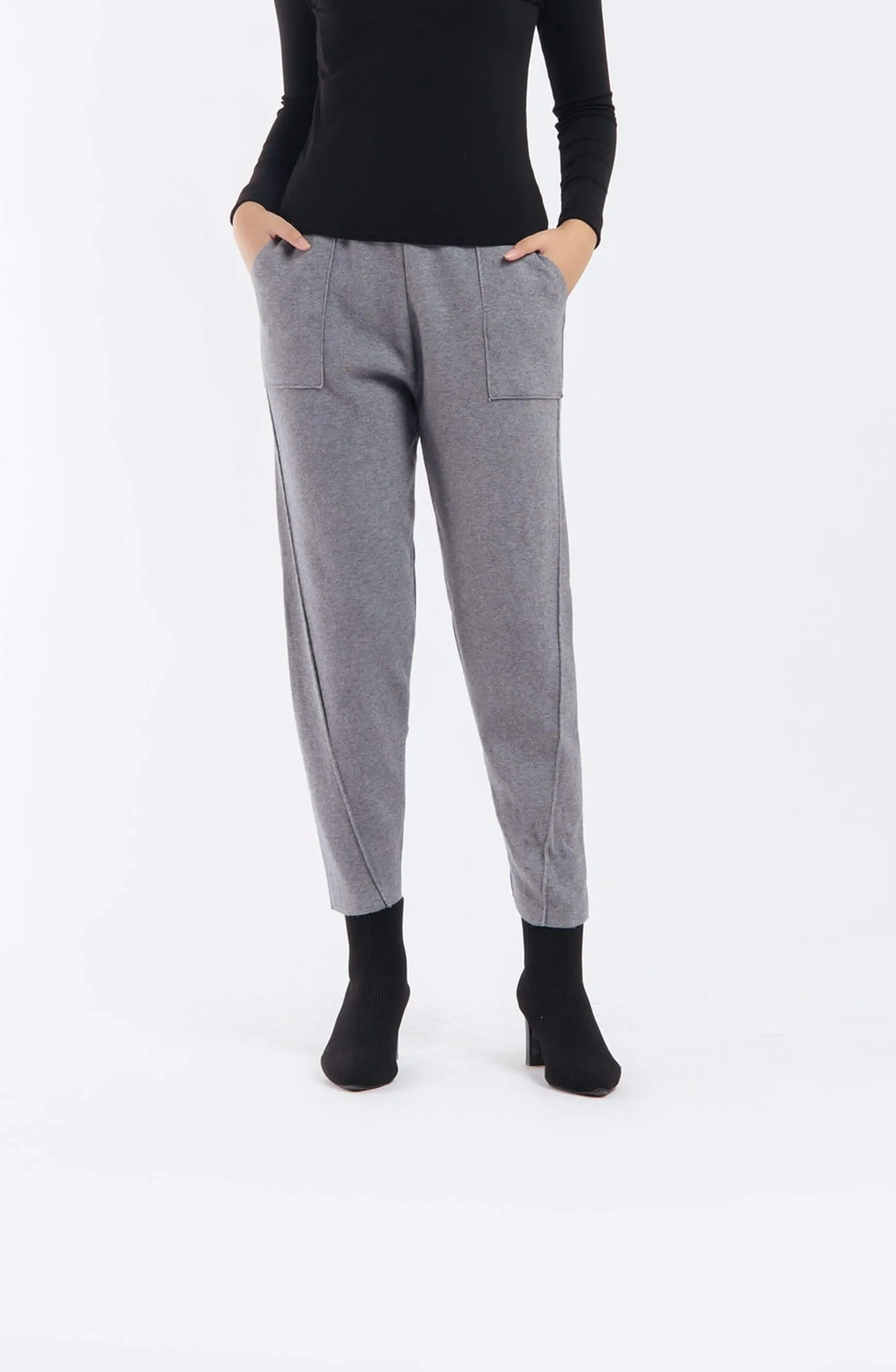 Grey Relaxed Knit Winter Pants