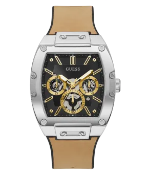 GUESS Mens Beige Silver Tone Multi-function Watch