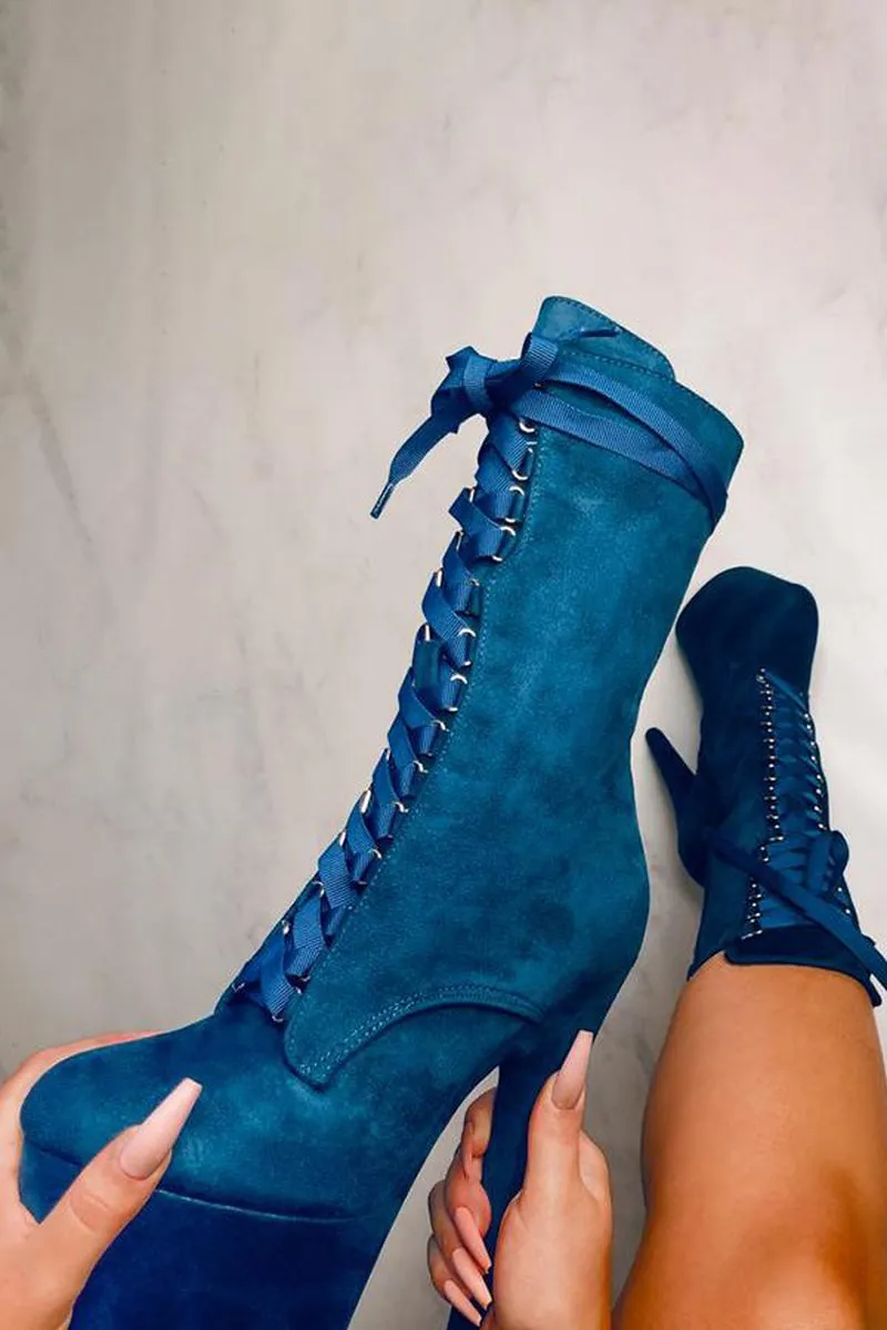 Hella Heels High BabyDoll 7inch Boots - Teal