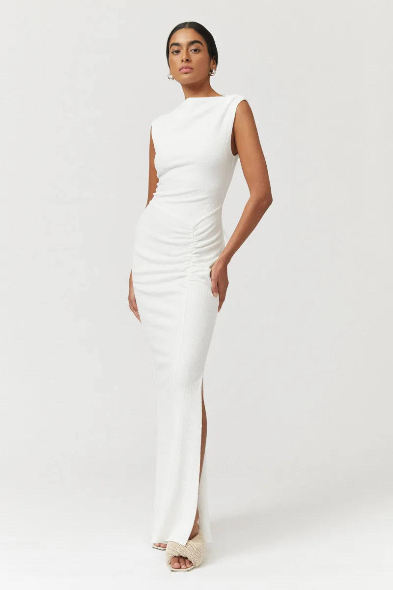 Jacqui Rouched Front Midi Dress  - White