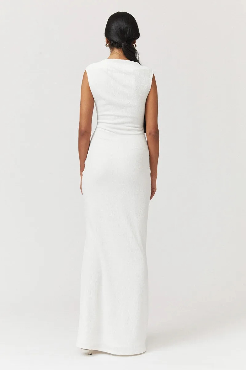 Jacqui Rouched Front Midi Dress  - White