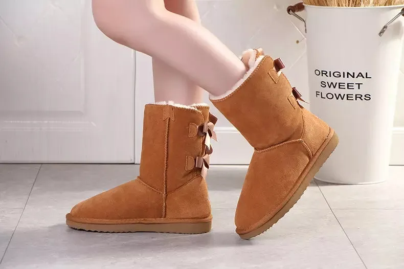 Leather Snow Boots Women Winter Warm