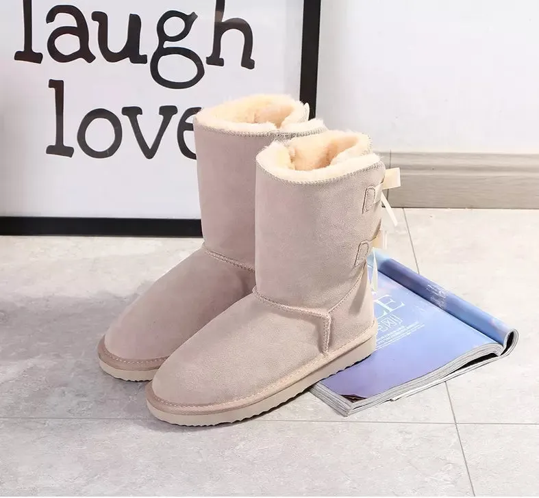 Leather Snow Boots Women Winter Warm