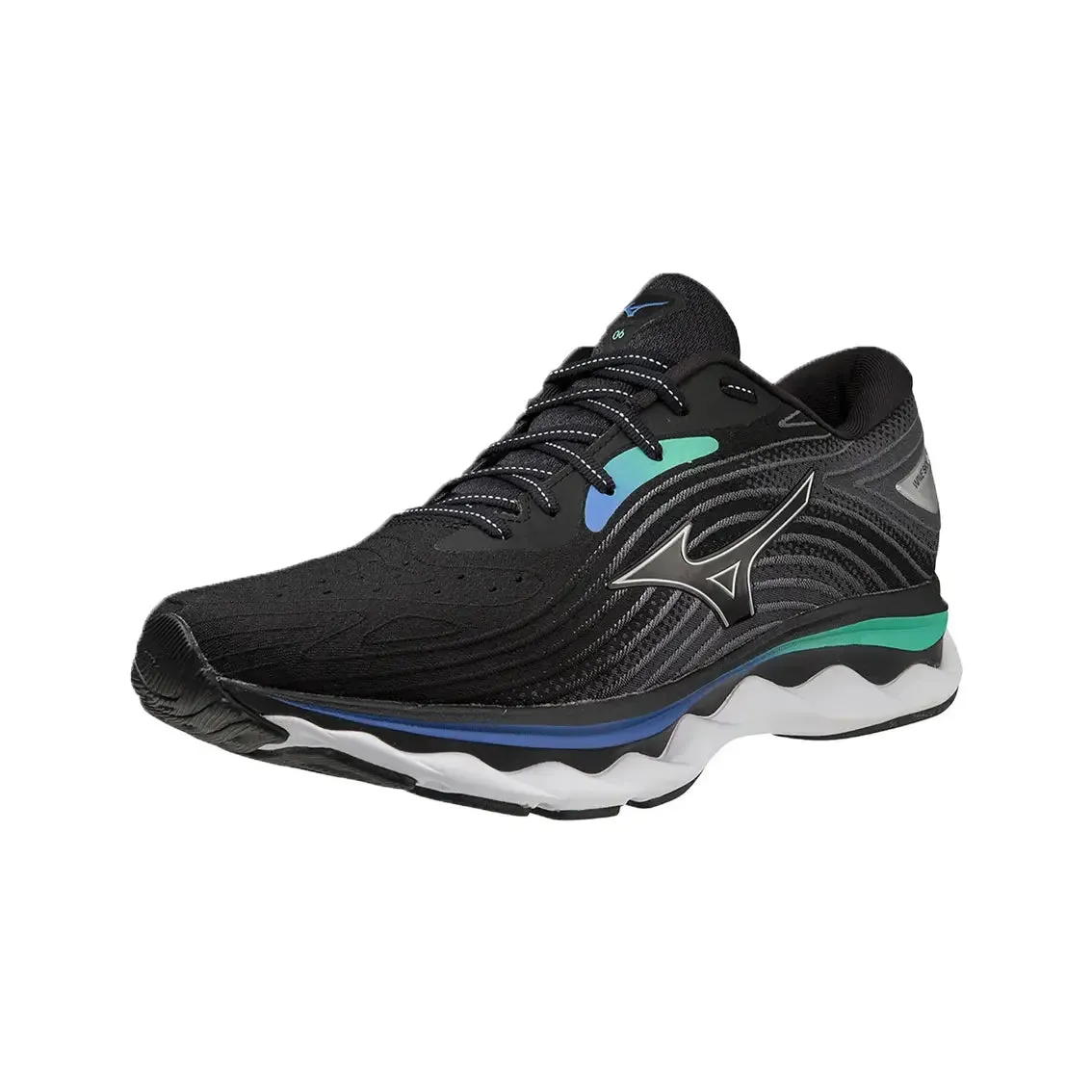 Mens Mizuno Wave Sky 6 - Black / Silver / Biscay Green