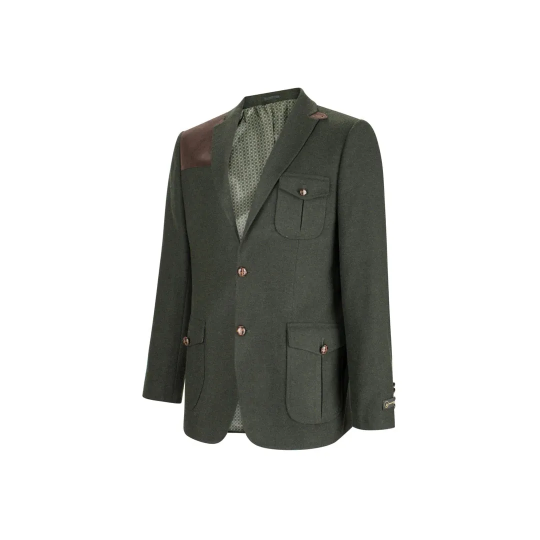 Men's Wool Tweed Jacket Hunting Blazer Elbow Patch Olive