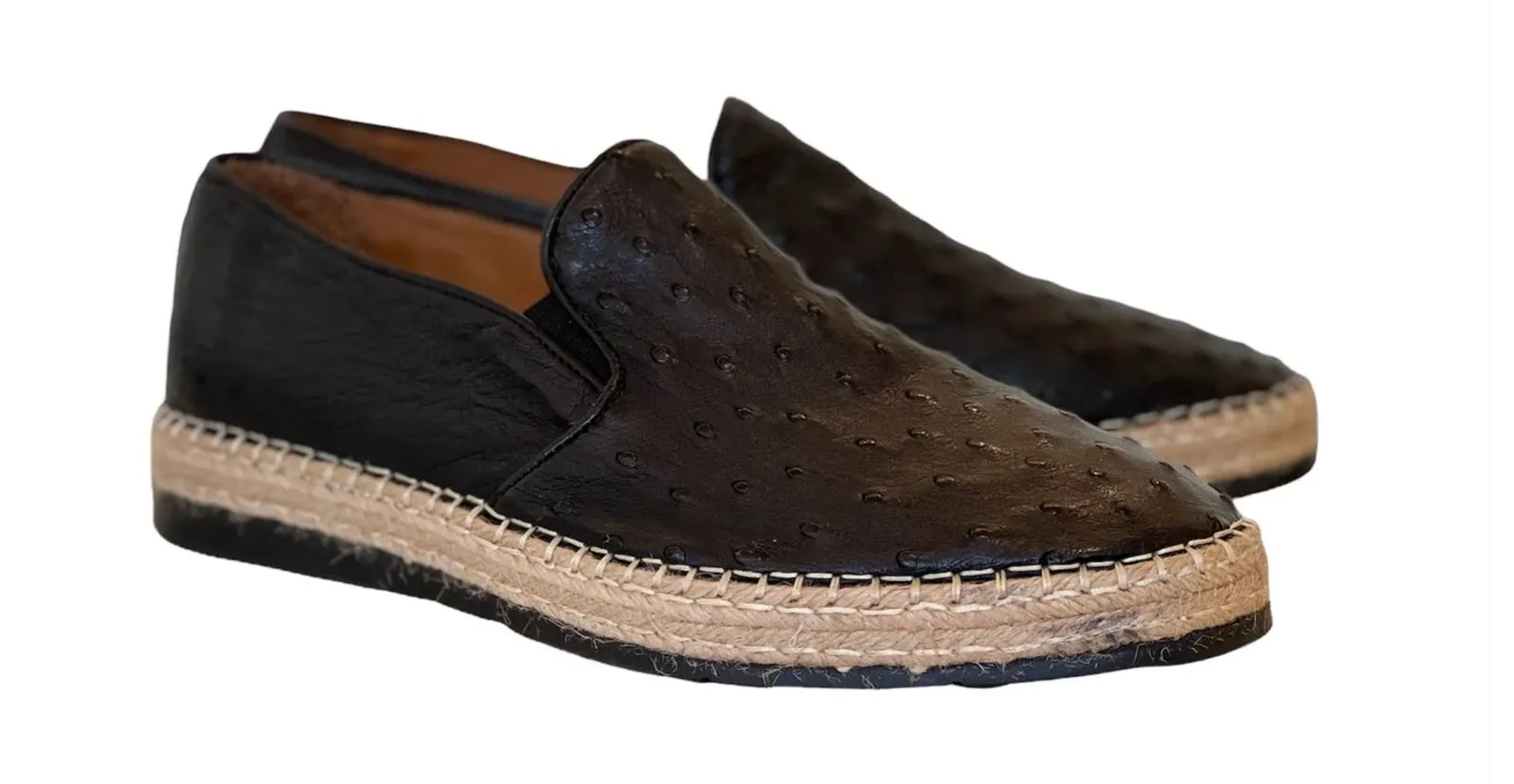 Pelle "San Remo" Ostrich Slip-On Espadrille Loafer Black