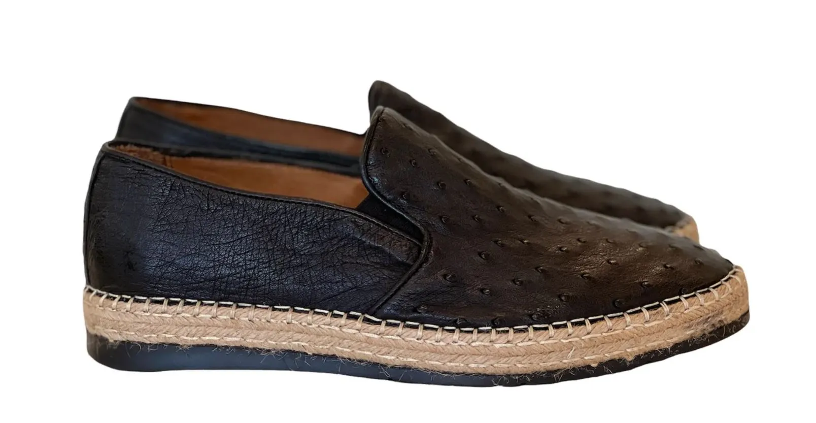 Pelle "San Remo" Ostrich Slip-On Espadrille Loafer Black