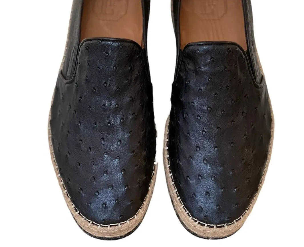 Pelle "San Remo" Ostrich Slip-On Espadrille Loafer Black