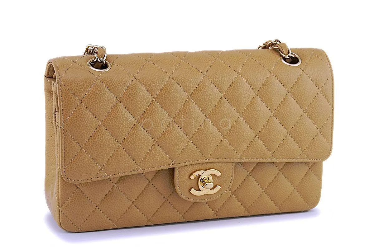 *rare* Chanel Camel Beige Caviar Medium Classic Double Flap Bag 24k GHW