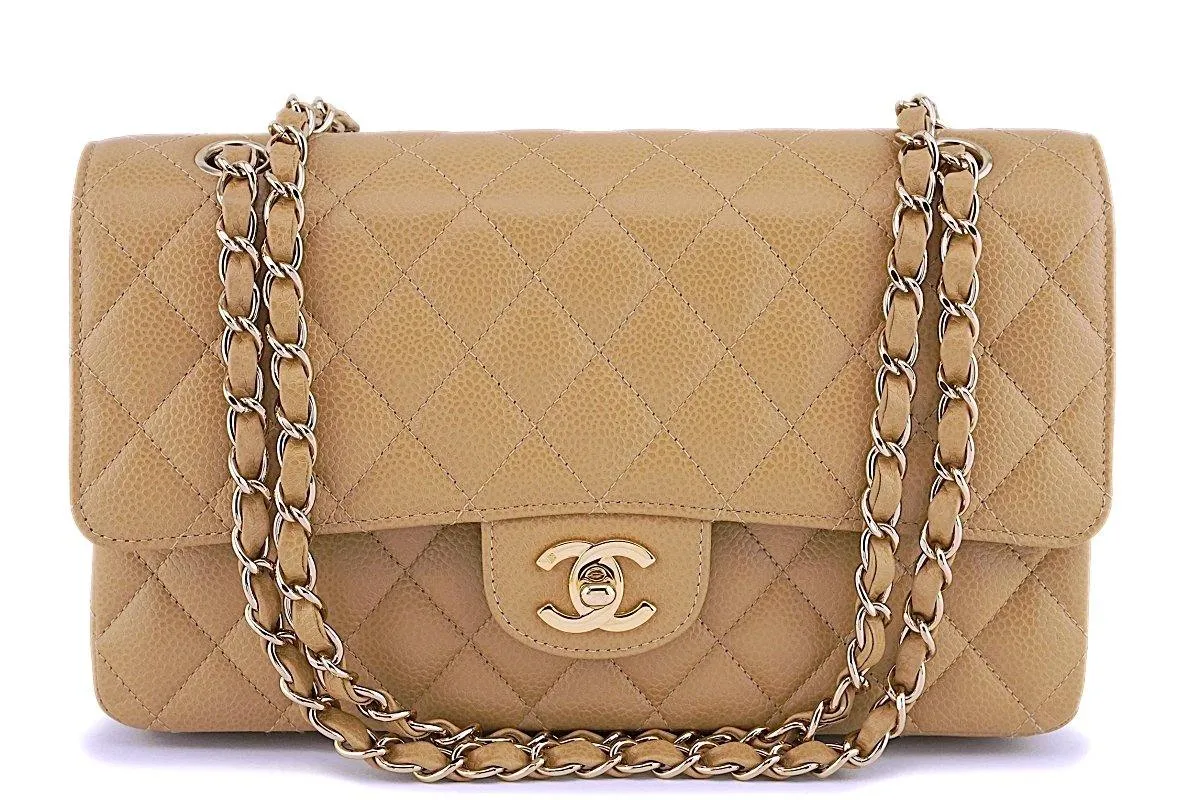 *rare* Chanel Camel Beige Caviar Medium Classic Double Flap Bag 24k GHW