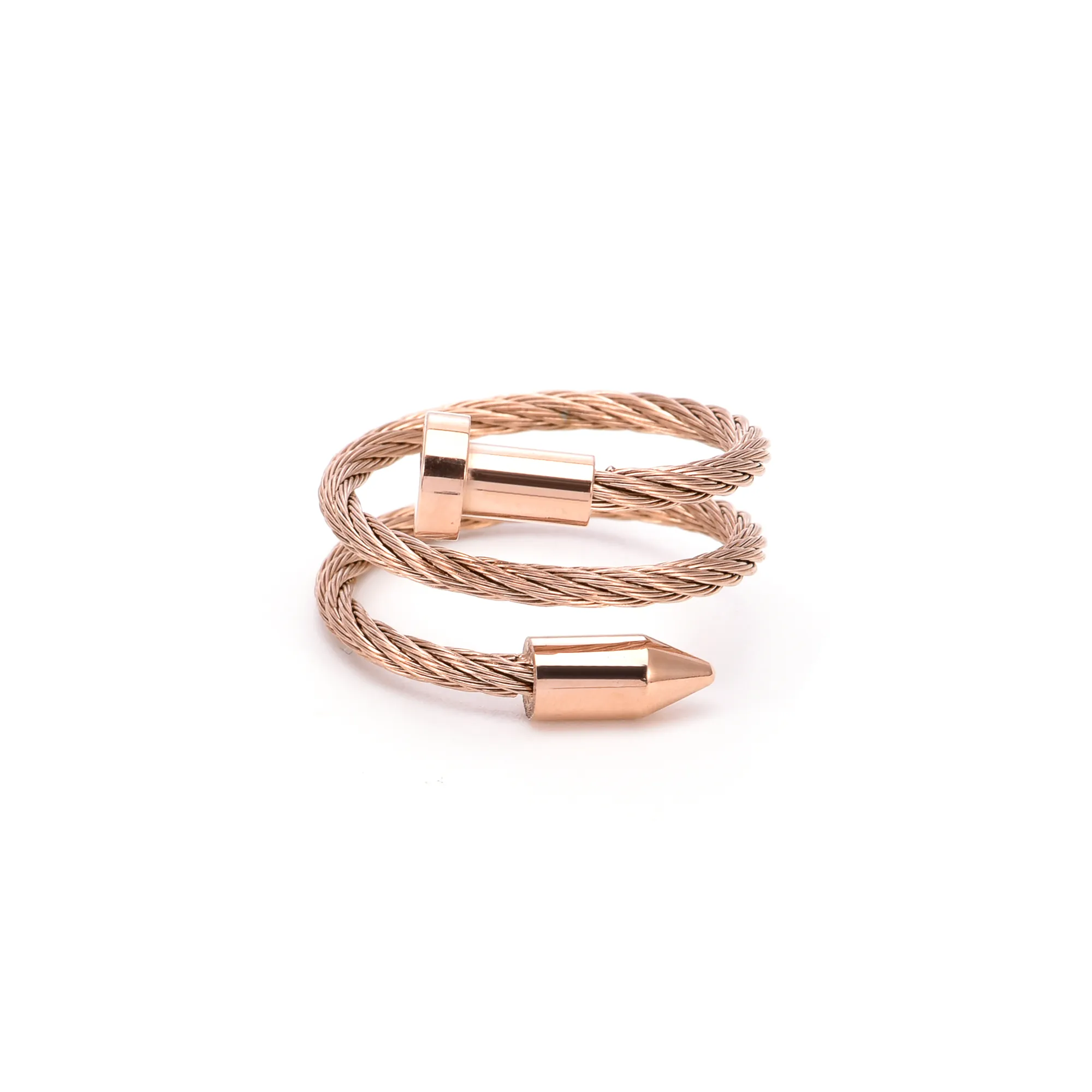 RG116RG B.Tiff Pointe Cable Rose Gold Plated Stainless Steel Adjustable Ring