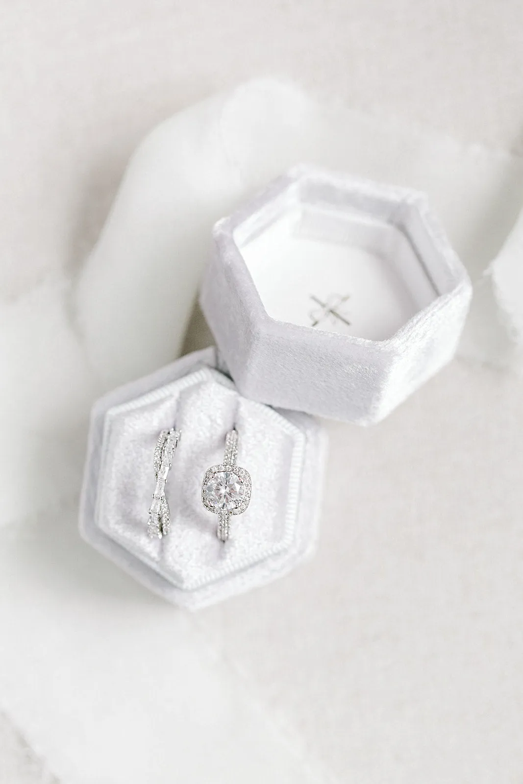 Silver Grey Velvet Hexagon Ring Box