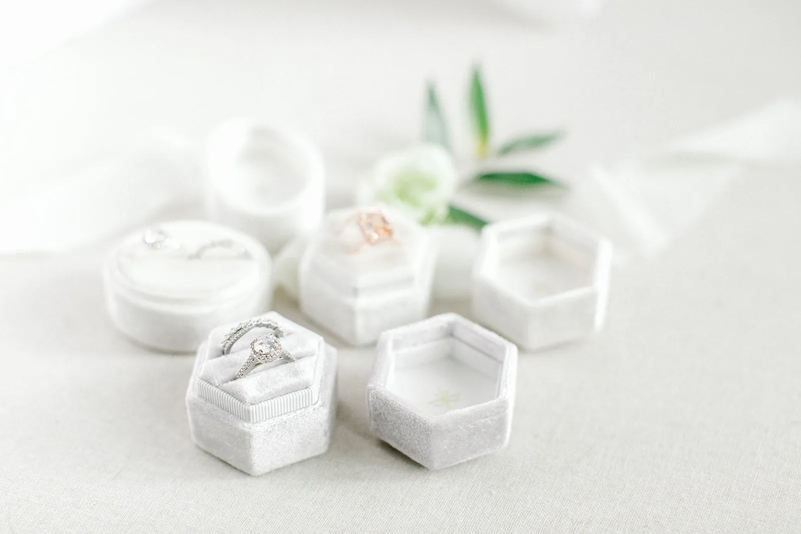 Silver Grey Velvet Hexagon Ring Box