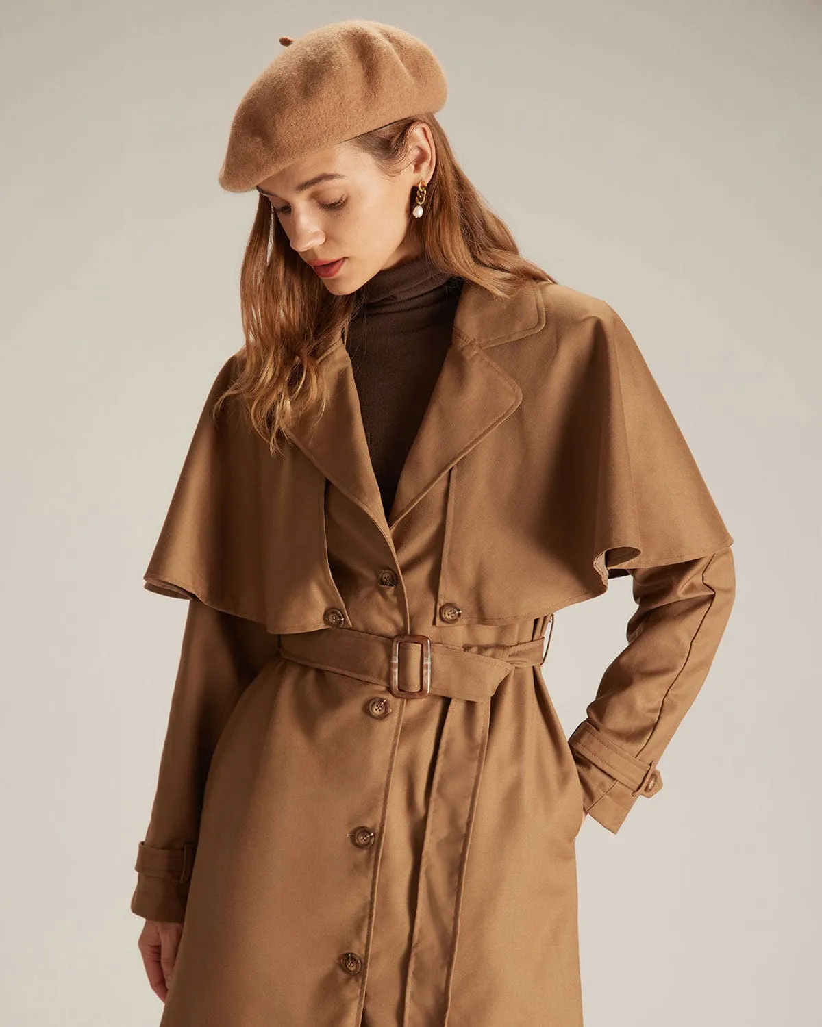 The Khaki Lapel Neck Single Breasted Coat