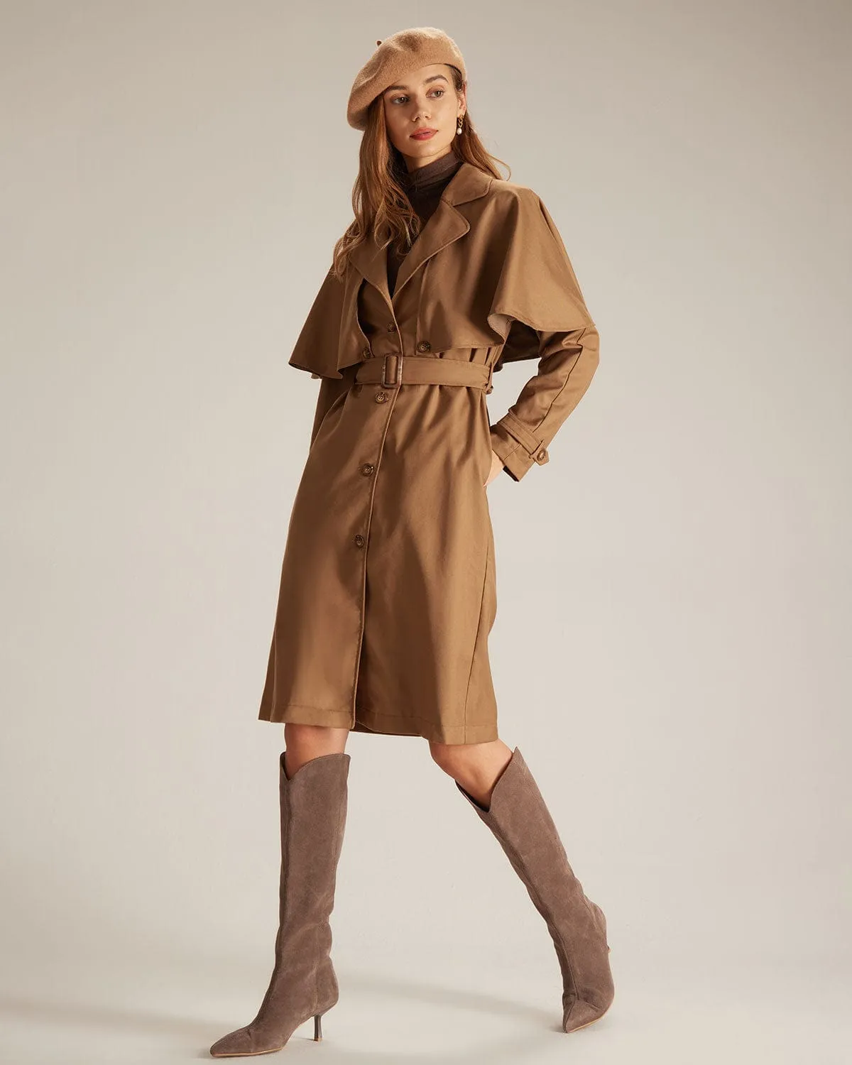 The Khaki Lapel Neck Single Breasted Coat