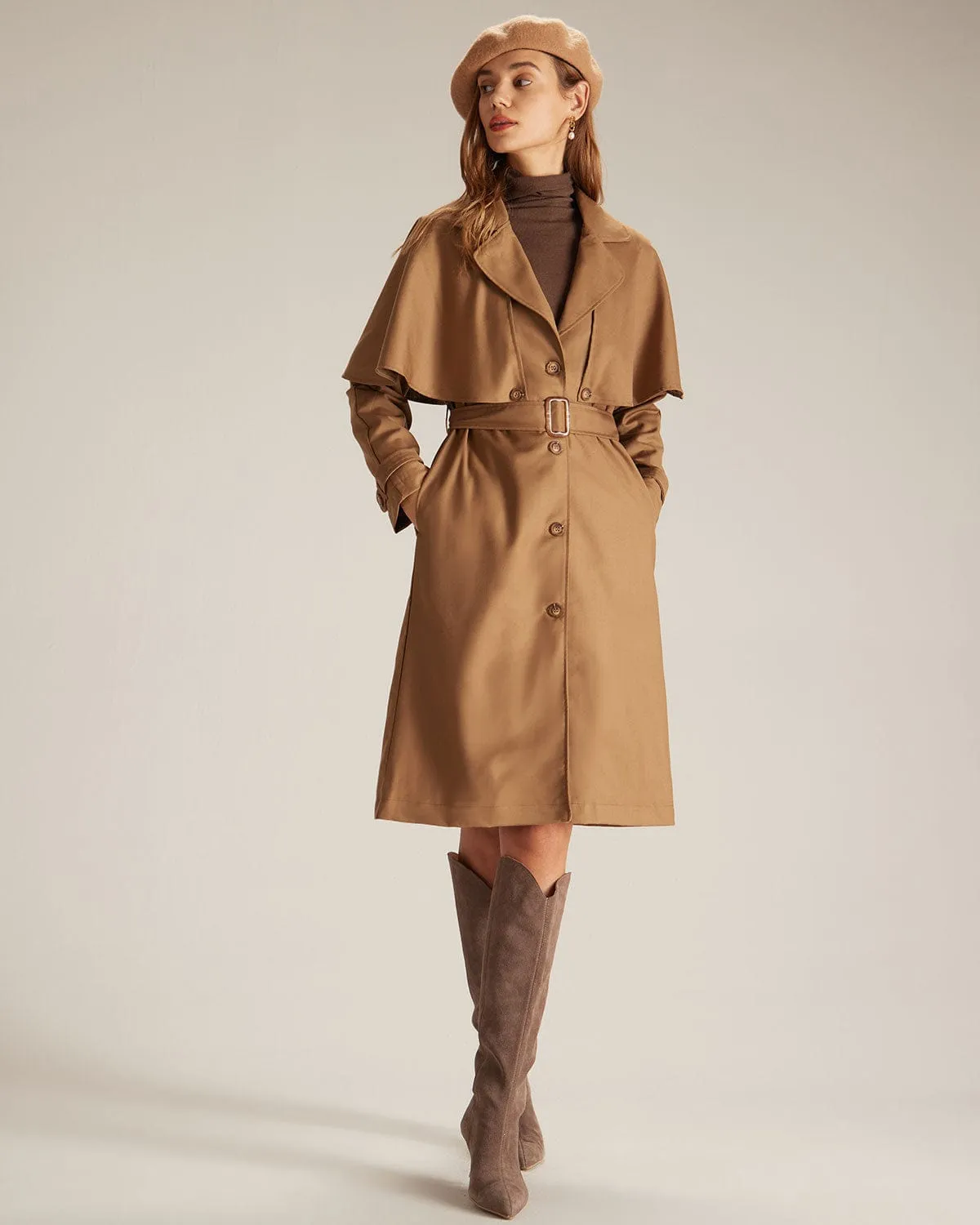 The Khaki Lapel Neck Single Breasted Coat