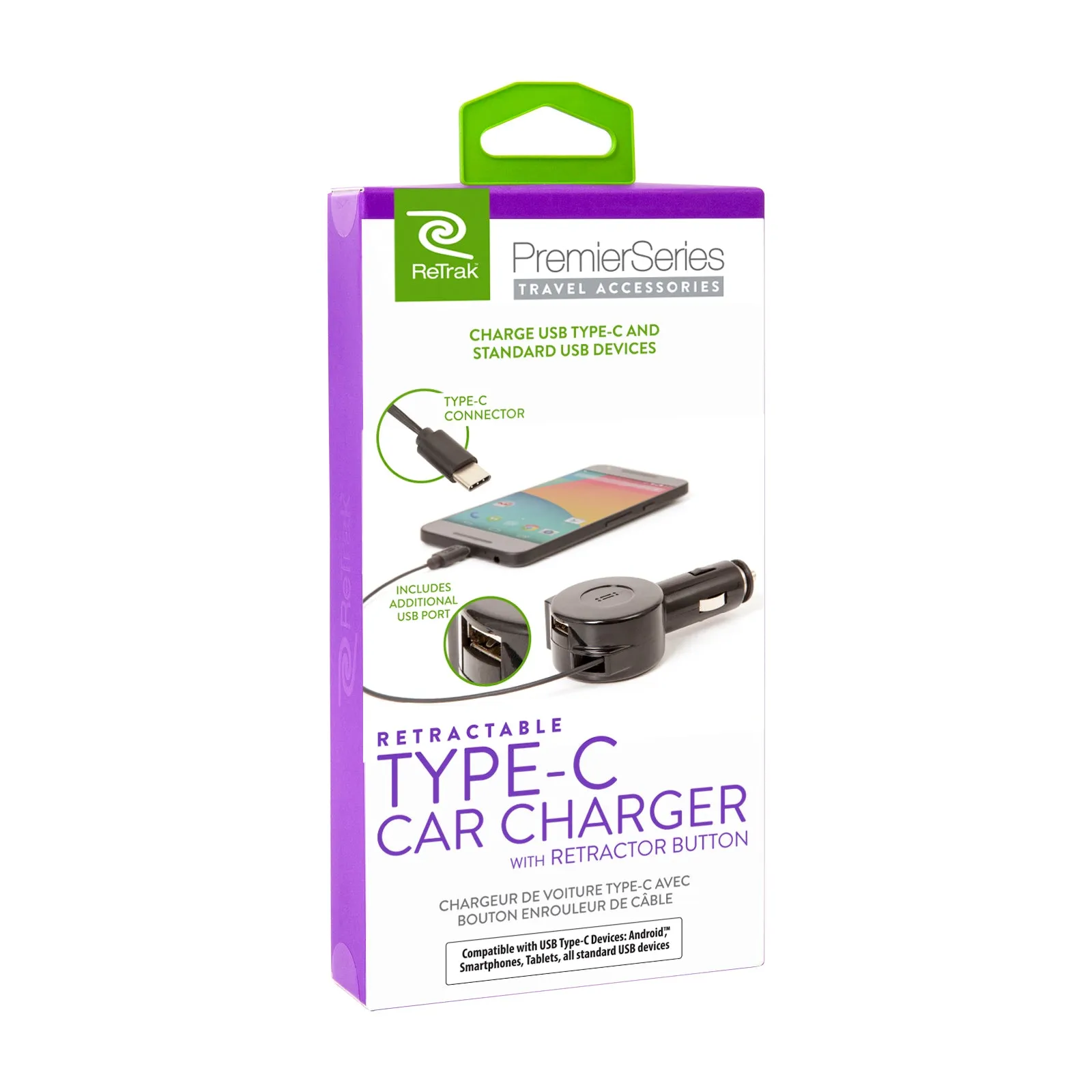 USB-C Car Charger | Retractable Cable   Extra USB Port | Car Charger USB C