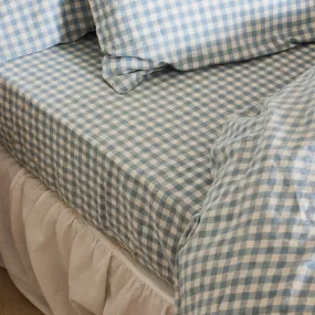 Warm Blue Gingham Linen Blend Fitted Sheet