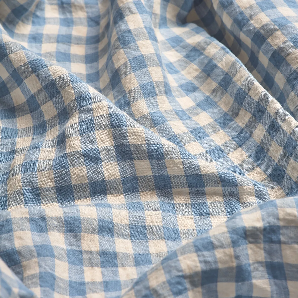 Warm Blue Gingham Linen Blend Fitted Sheet