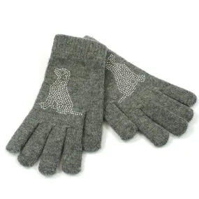 Warm Gloves with a Diamante Dog Pattern